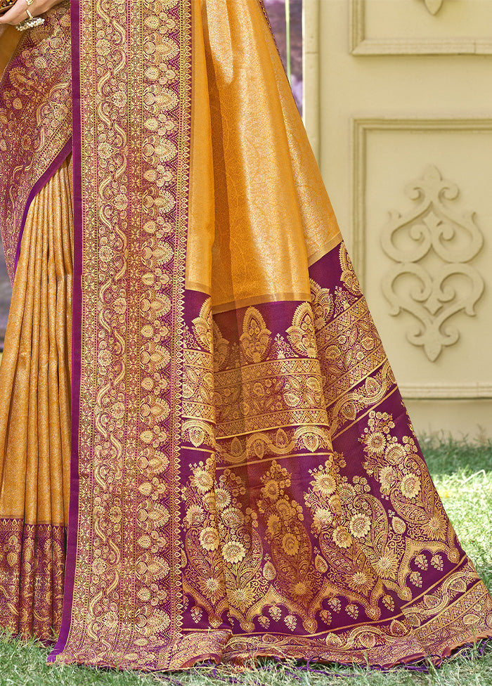 Mustard Spun Silk Saree With Blouse Piece Outlet Reliable