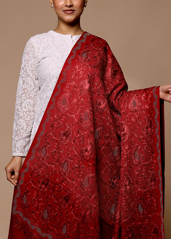 Red Butta Work With Zari Woven Border Shawl Latest Collections For Sale