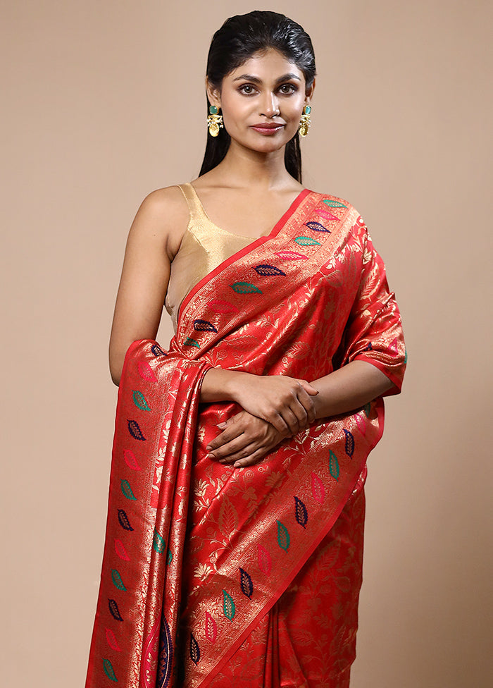 Orange Dupion Silk Saree With Blouse Piece For Sale For Sale