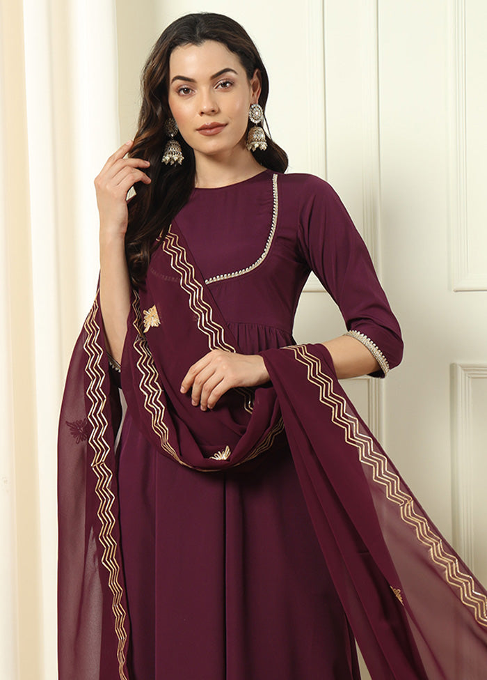 3 Pc Wine Readymade Silk Dupatta Suit Set Free Shipping For Sale