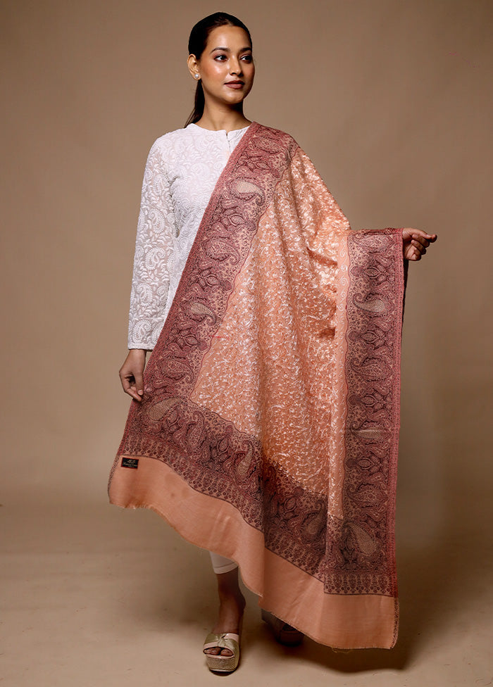 Peach Butta Work With Zari Woven Border Shawl Discount Cheapest Pice