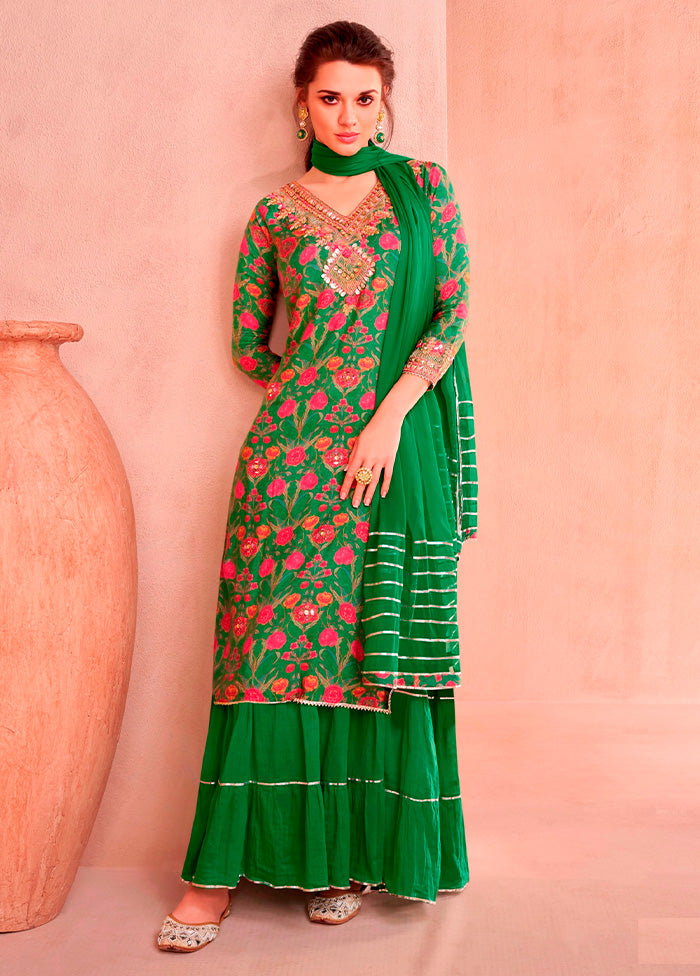 2 Pc Green Semi Stitched Silk Suit Set Clearance Websites