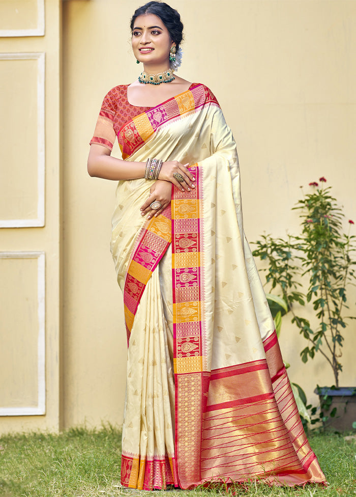 Cream Dupion Silk Saree With Blouse Piece For Cheap