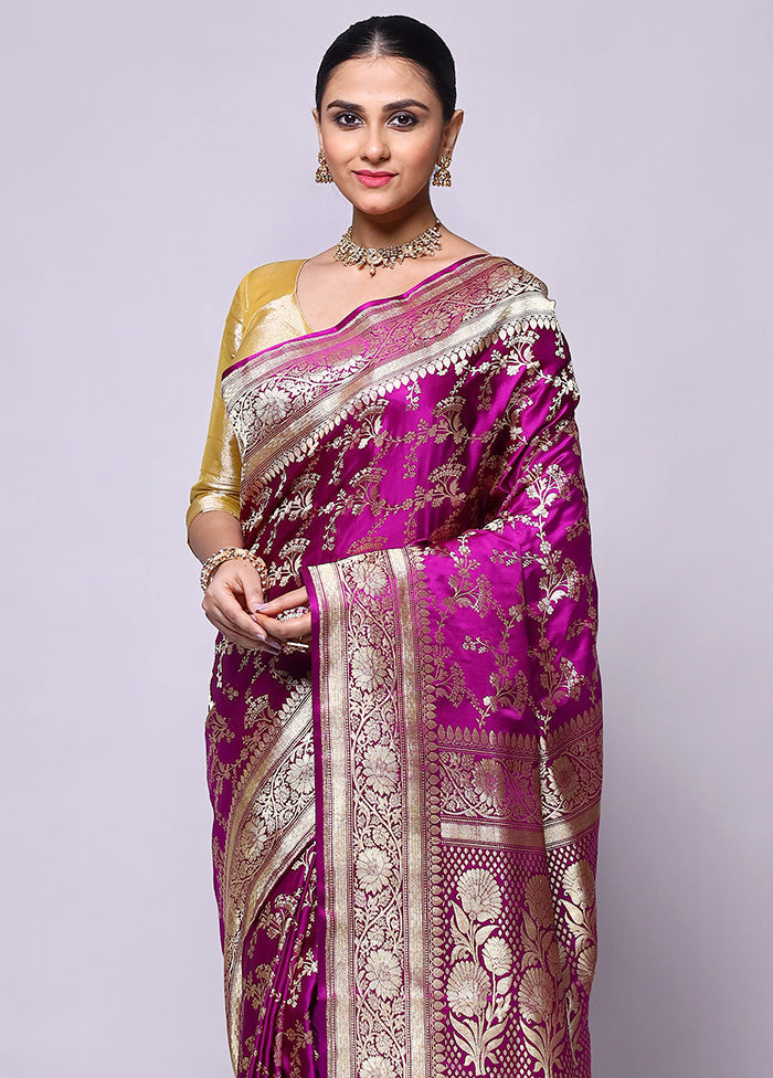 Pink Handloom Banarasi Pure Silk Saree With Blouse Piece Buy Cheap 100% Guaranteed