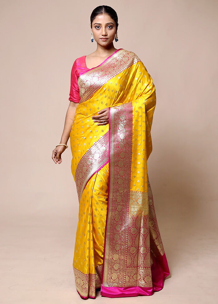 Yellow Banarasi Silk Saree With Blouse Piece Free Shipping Online