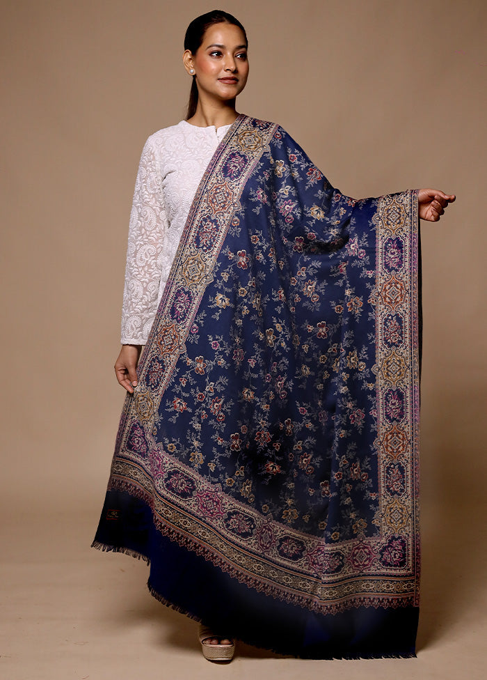 Blue Butta Work With Zari Woven Border Shawl Brand New Unisex