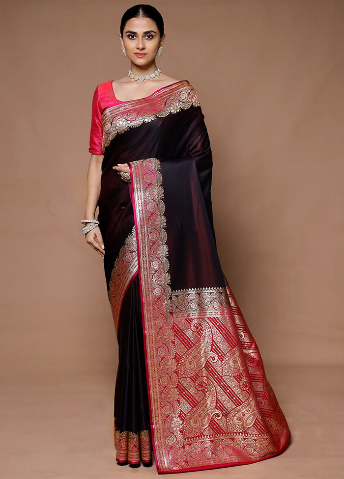 Wine Banarasi Silk Saree With Blouse Piece With Mastercard Cheap Online