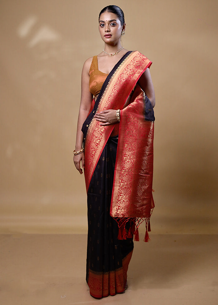 Black Dupion Silk Saree With Blouse Piece Cheap Sale Manchester Great Sale