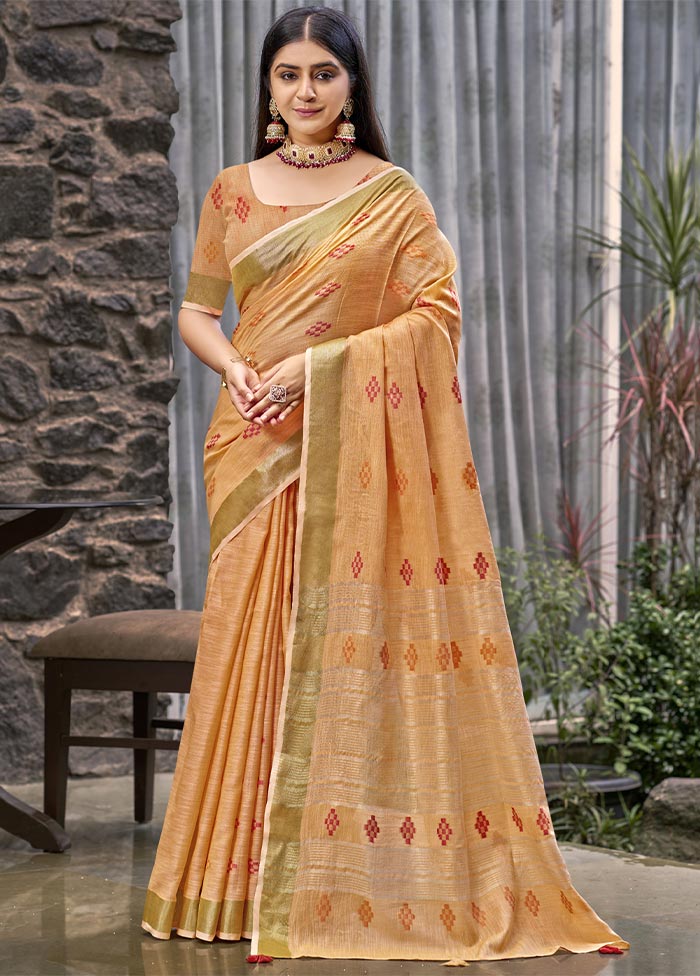 Orange Linen Silk Saree With Blouse Piece Real Cheap Online