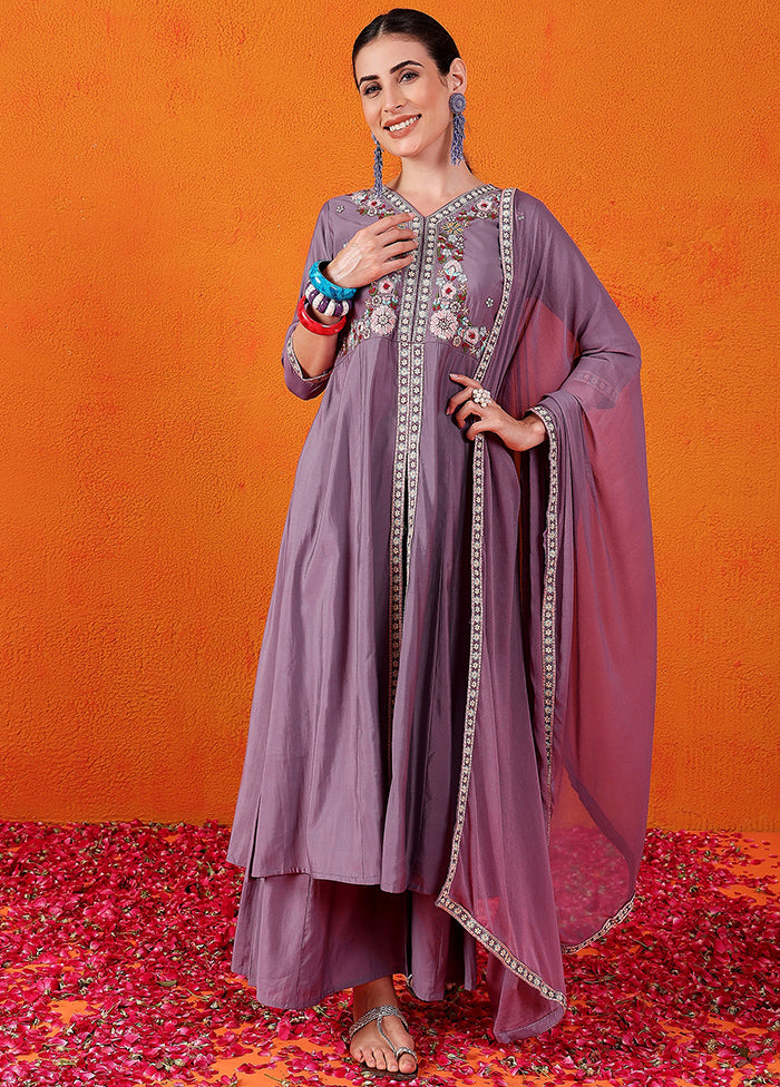 3 Pc Purple Readymade Silk Suit Set Cheap Sale Genuine