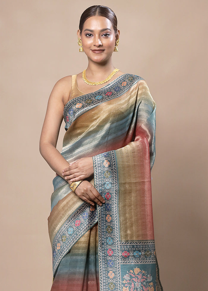 Multicolor Tissue Silk Saree With Blouse Piece Cheap Shop