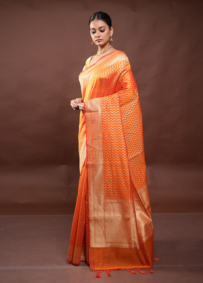 Orange Kora Silk Saree With Blouse Piece Cheap Sale Choice