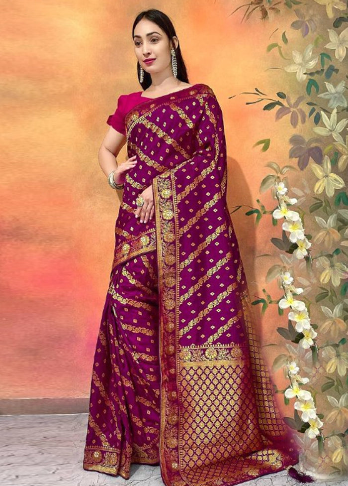 Purple Dupion Silk Saree With Blouse Piece Clearance Newest