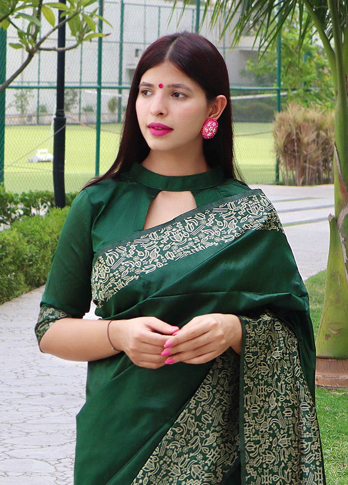 Green Spun Silk Saree With Blouse Piece Best Wholesale Cheap Pice