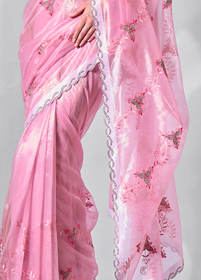 Pink Net Saree With Blouse Piece Clearance Cost