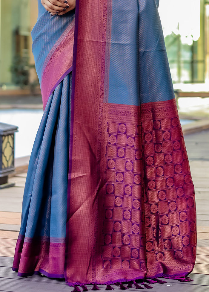 Blue Kanjivaram Silk Saree With Blouse Piece Outlet Marketable