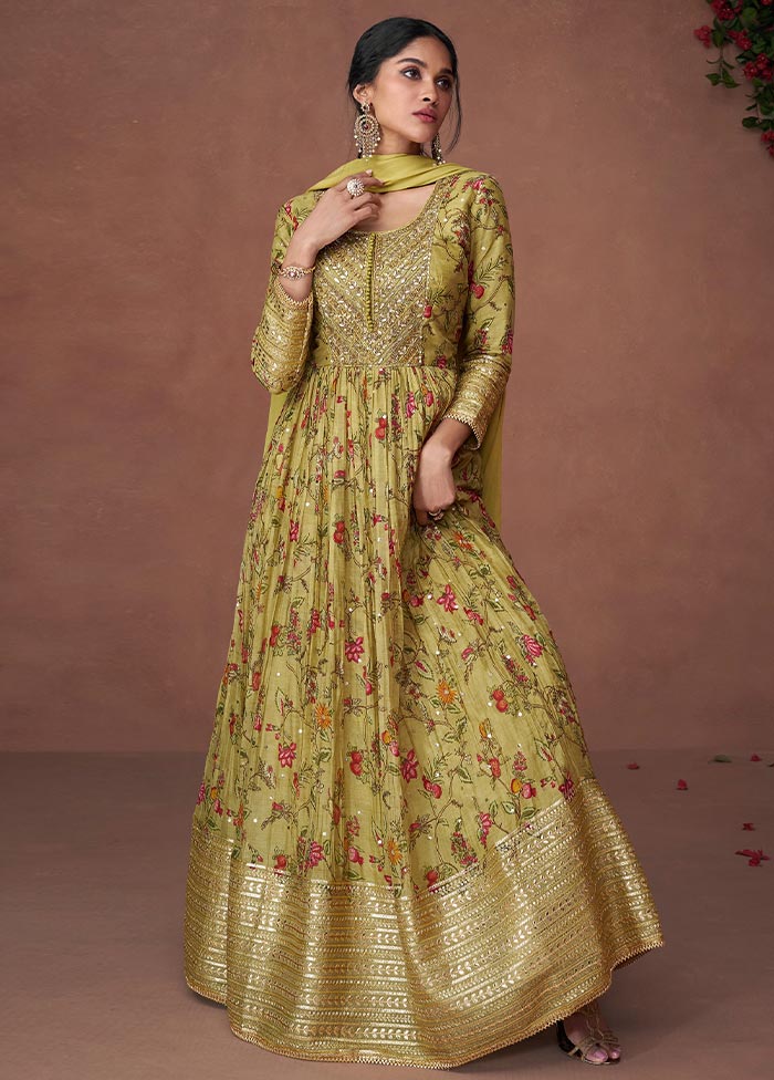 3 Pc Yellow Semi Stitched Silk Suit Set Free Shipping 2025 New