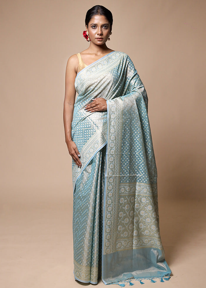 Blue Tissue Silk Saree With Blouse Piece Pay With Paypal For Sale