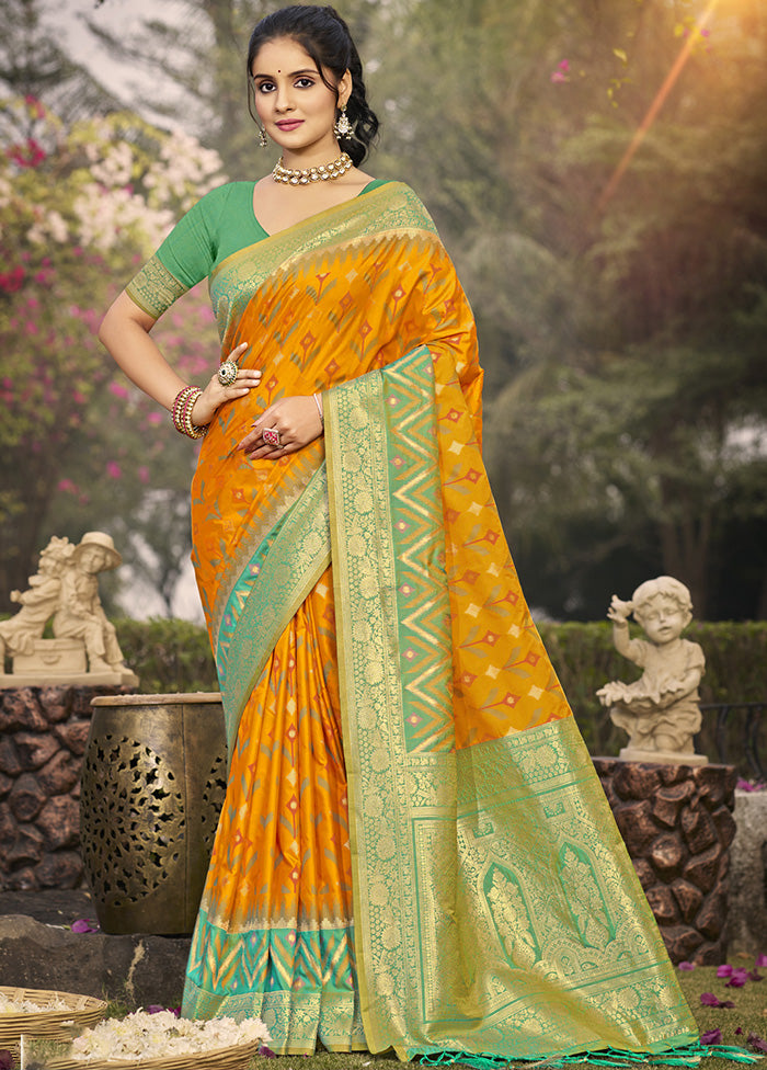 Yellow Spun Silk Saree With Blouse Piece Discount Outlet Store