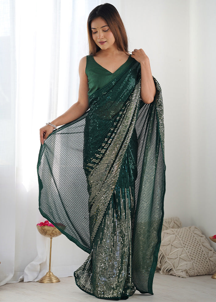 Green Georgette Saree With Blouse Piece Buy Cheap The Cheapest