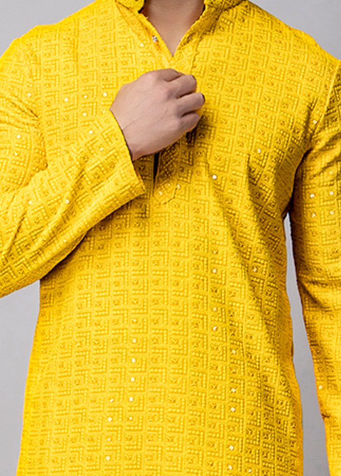 2 Pc Yellow Viscose Kurta Pajama Set 2025 Unisex Cheap Pice