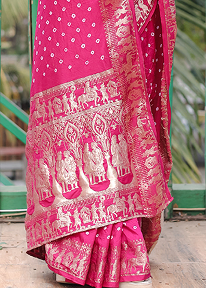 Pink Spun Silk Saree With Blouse Piece Free Shipping View