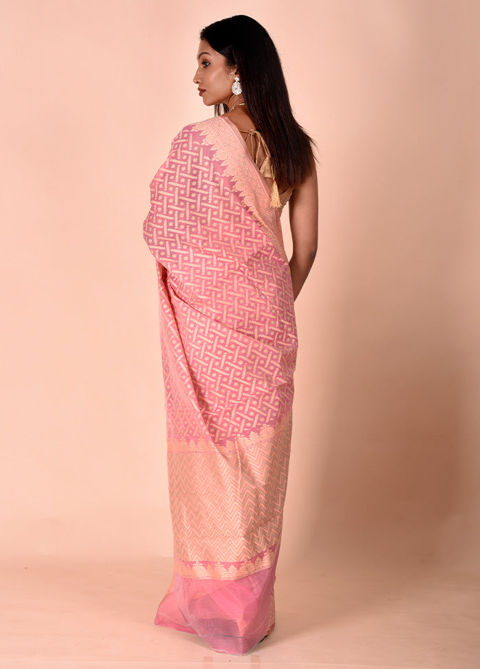 Pink Kora Silk Saree With Blouse Piece Outlet Low Pice Fee Shipping