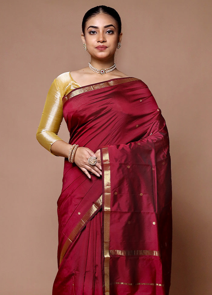 Maroon Kanjivaram Silk Saree With Blouse Piece Clearance Shop