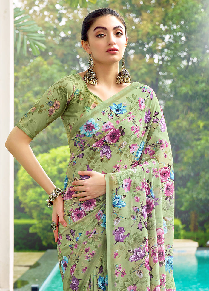 Pista Green Georgette Saree With Blouse Piece Shop For Sale