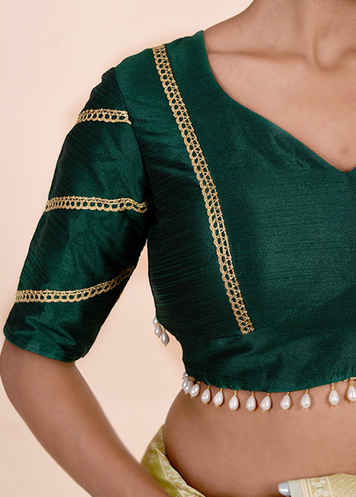 Bottle Green Dupion Silk Designer Blouse Outlet Big Discount