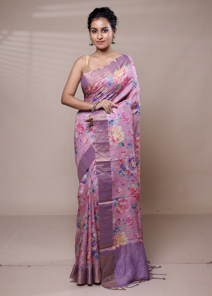 Pink Handloom Tussar Pure Silk Saree With Blouse Piece Online Shop From China