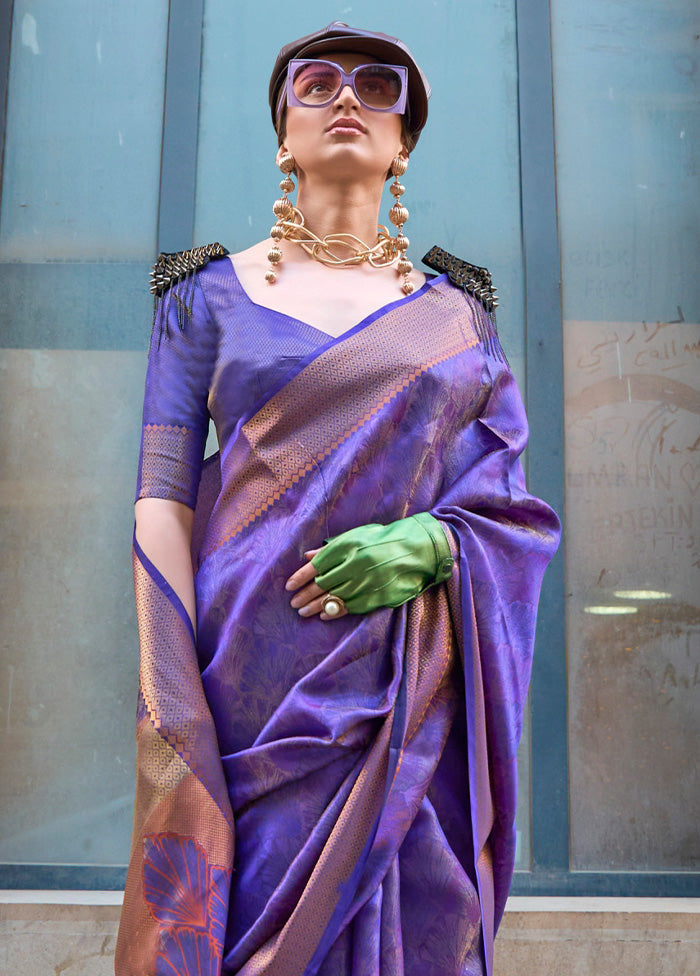 Purple Organza Saree With Blouse Piece For Sale For Sale