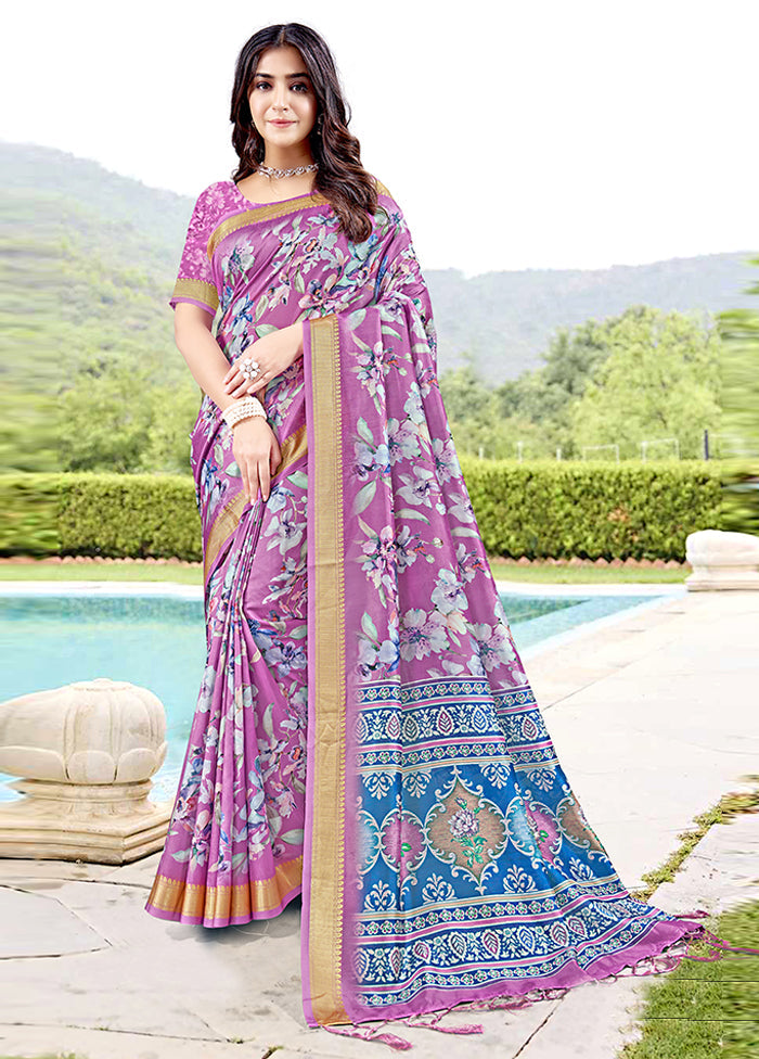 Purple Spun Silk Saree With Blouse Piece Cheap Cost