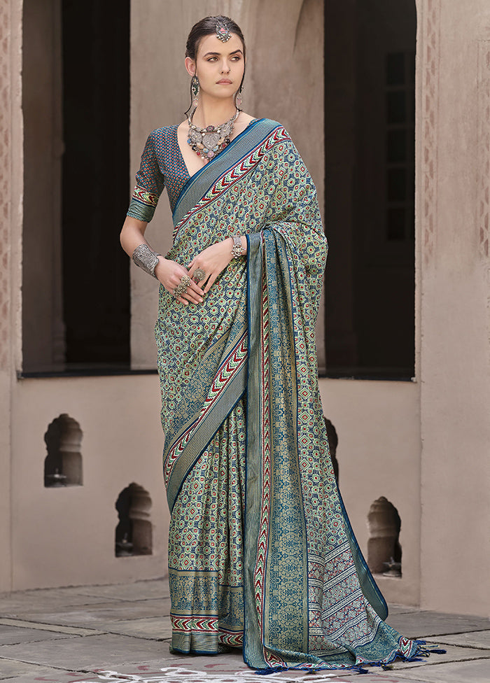 Teal Spun Silk Saree With Blouse Piece Sale Genuine