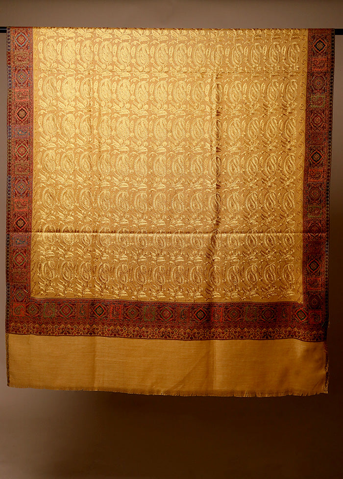 Yellow Butta Work With Zari Woven Border Shawl Real Sale Online