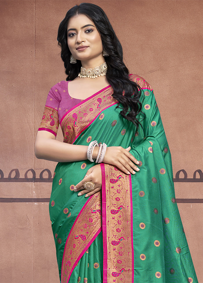 Teal Green Dupion Silk Saree With Blouse Piece Discount Latest Collections