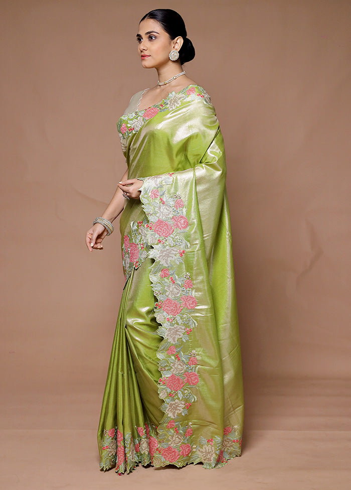 Green Tissue Silk Saree With Blouse Piece The Cheapest Cheap Online