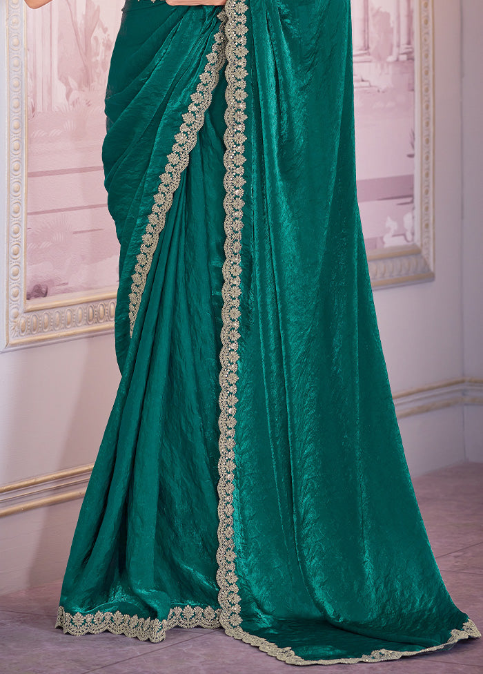 Green Satin Silk Saree With Blouse Piece Buy Cheap Visit New