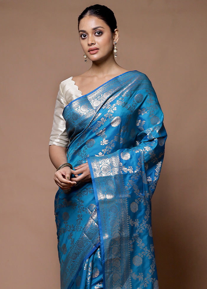 Blue Uppada Silk Saree With Blouse Piece Supply Cheap Pice