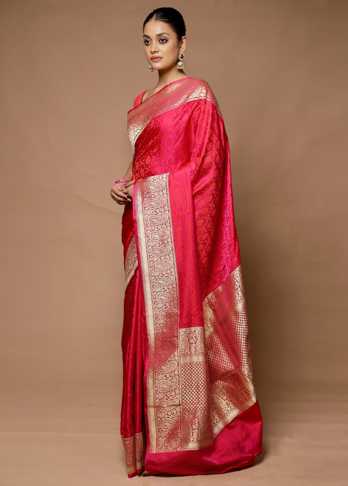 Pink Handloom Tanchoi Pure Silk Saree With Blouse Piece View For Sale