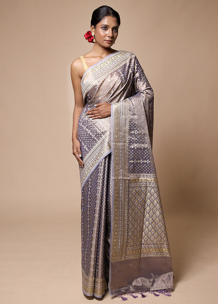 Lavender Tissue Silk Saree With Blouse Piece Grey Outlet Store Online