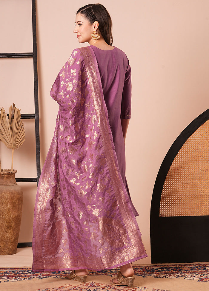 3 Pc Mauve Readymade Chanderi Dupatta Suit Set With Paypal Low Pice