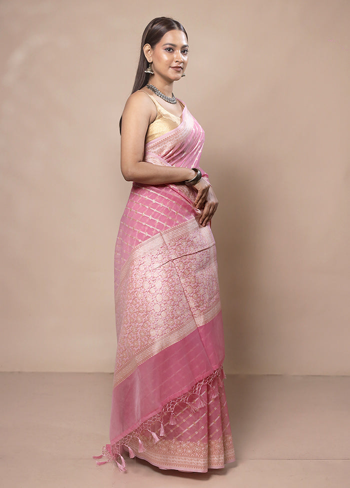 Pink Kora Silk Saree With Blouse Piece Store Cheap Online