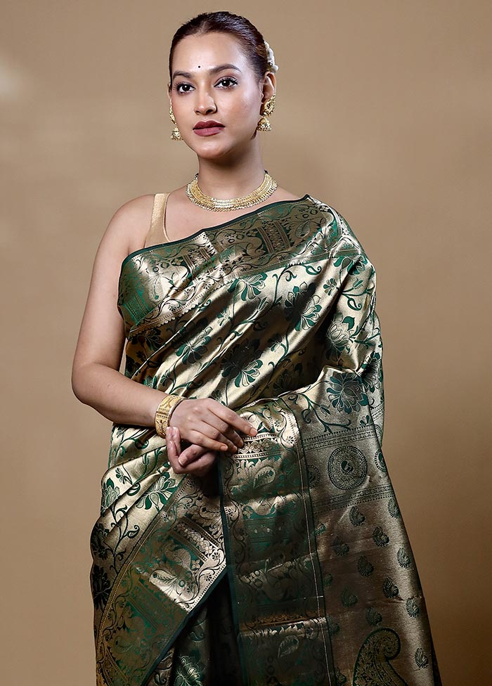 Green Handloom Kanjivaram Pure Silk Saree With Blouse Piece Discount Largest Supplier