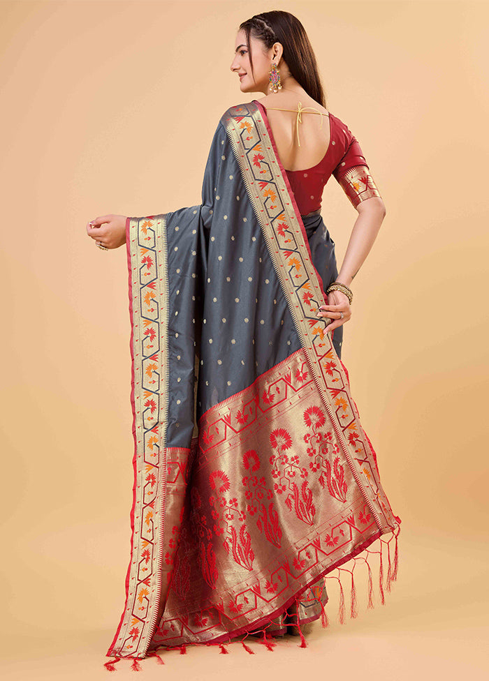 Grey Banarasi Silk Saree With Blouse Piece Outlet Classic