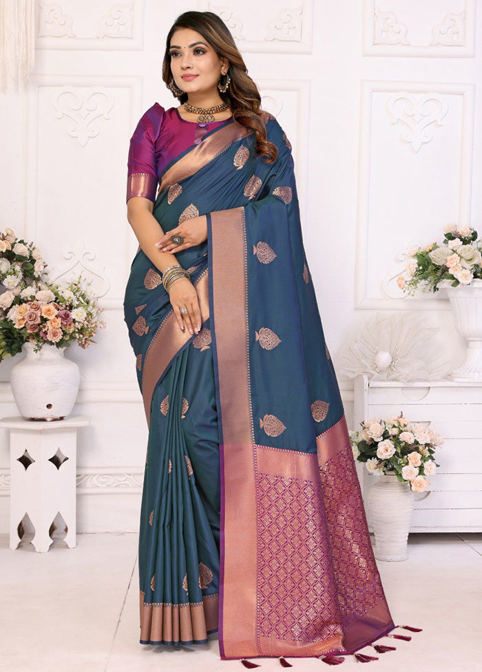 Teal Spun Silk Saree With Blouse Piece Free Shipping Official