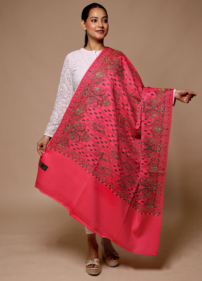 Pink Butta Work With Zari Woven Border Shawl Cheap Sale From China