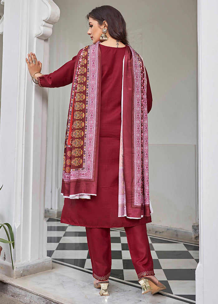 3 Pc Maroon Readymade Cotton Dupatta Suit Set Perfect Cheap Online