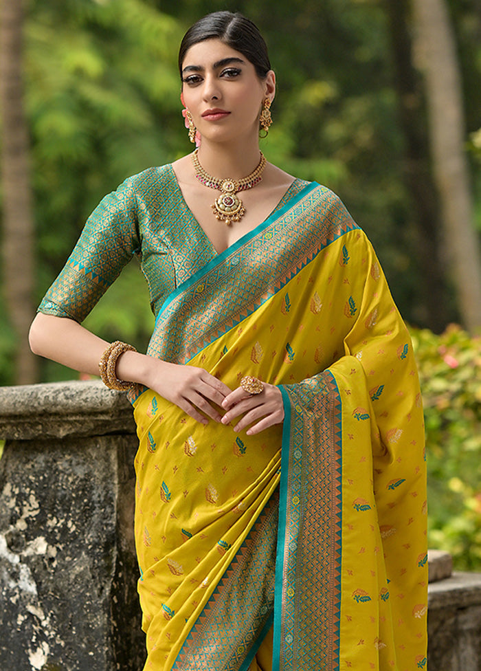 Lemon Banarasi Silk Saree With Blouse Piece Cheap From China