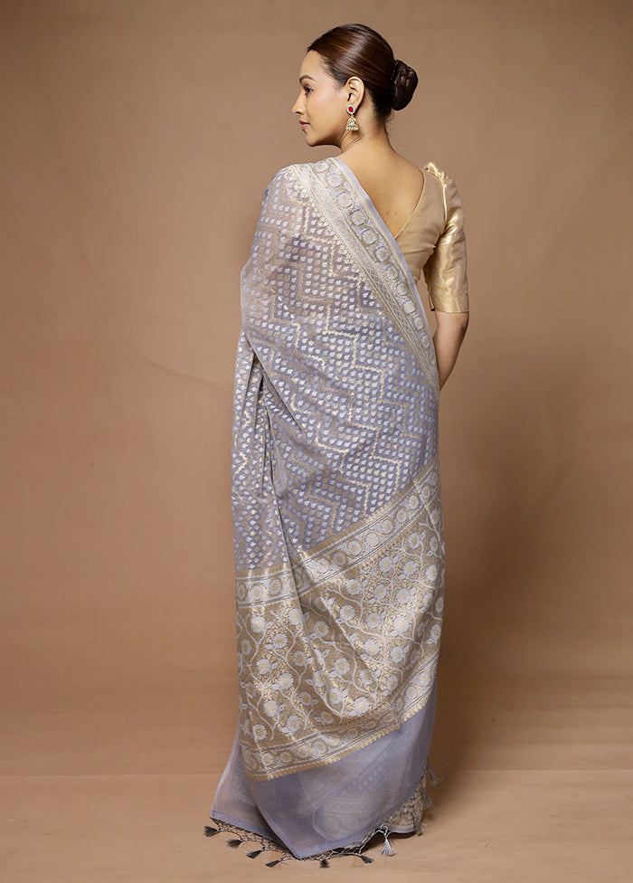 Grey Kora Silk Saree With Blouse Piece Cheap Sale 2025 Unisex